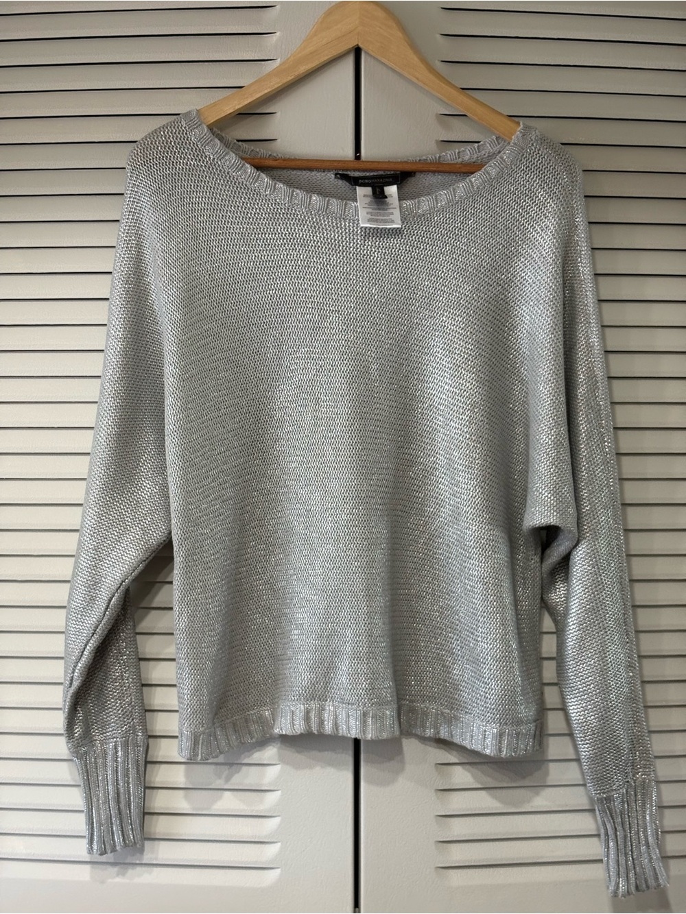 BCBGMaxAzria Silver Metallic Crewneck Sweater
